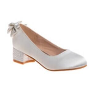 Badgley Mischka Girls Sparkle Heel Dress Shoes 4 White Satin Wedding Jewel